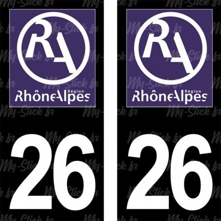 Stickers plaque immatriculation 26 ancienne région logo RA