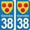 Blason Grenoble - Stickers plaque immatriculation 38