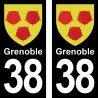 Blason Grenoble - Stickers plaque immatriculation 38