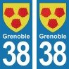 Blason Grenoble - Stickers plaque immatriculation 38