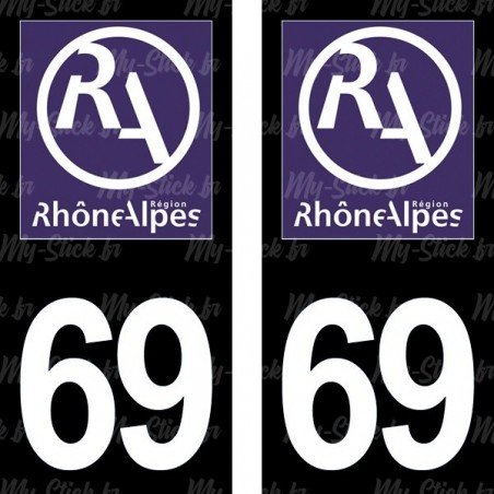 Stickers plaque immatriculation 69 ancienne région logo RA