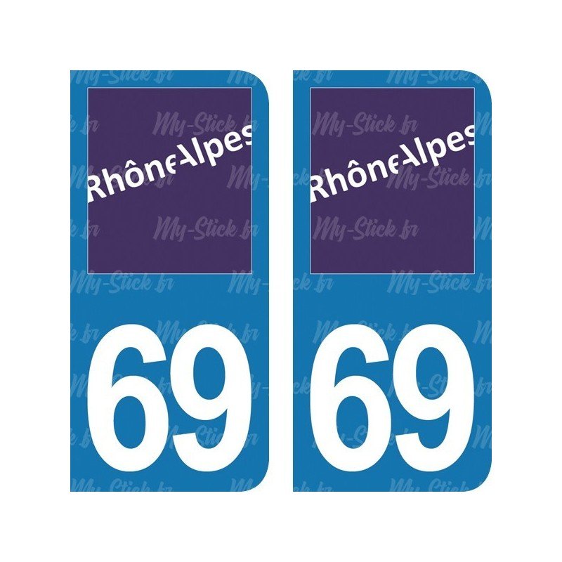 Stickers plaque immatriculation 69 Rhône-Alpes