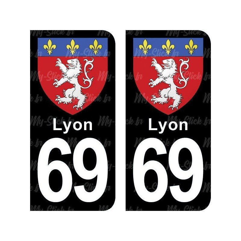 Blason Lyon - Stickers plaque immatriculation 69