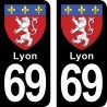 Blason Lyon - Stickers plaque immatriculation 69