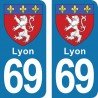 Blason Lyon - Stickers plaque immatriculation 69