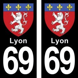 Blason Lyon - Stickers plaque immatriculation 69