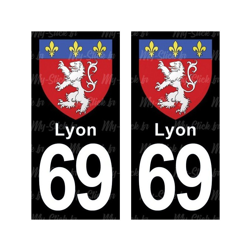 Blason Lyon - Stickers plaque immatriculation 69