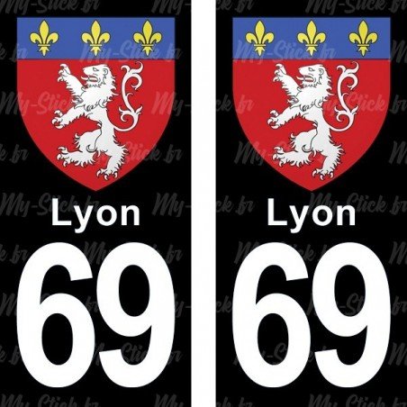 Blason Lyon - Stickers plaque immatriculation 69