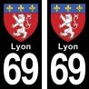 Blason Lyon - Stickers plaque immatriculation 69