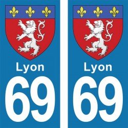 Blason Lyon - Stickers plaque immatriculation 69