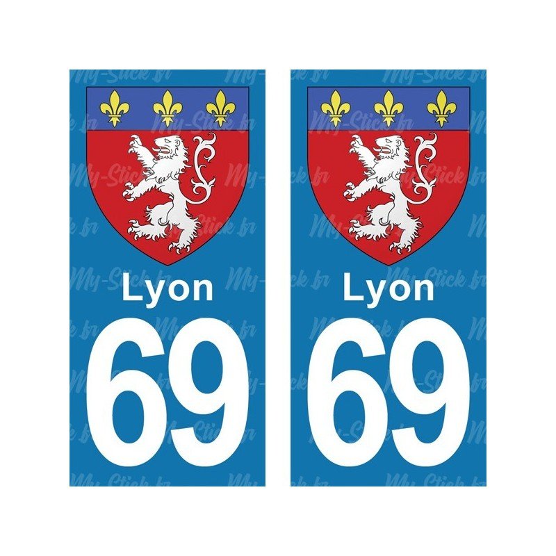 Blason Lyon - Stickers plaque immatriculation 69