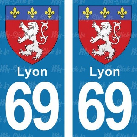 Blason Lyon - Stickers plaque immatriculation 69