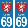 Blason Lyon - Stickers plaque immatriculation 69