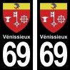 Blason Vénissieux - Stickers plaque immatriculation 69