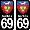 Blason Corbas - Stickers plaque immatriculation 69